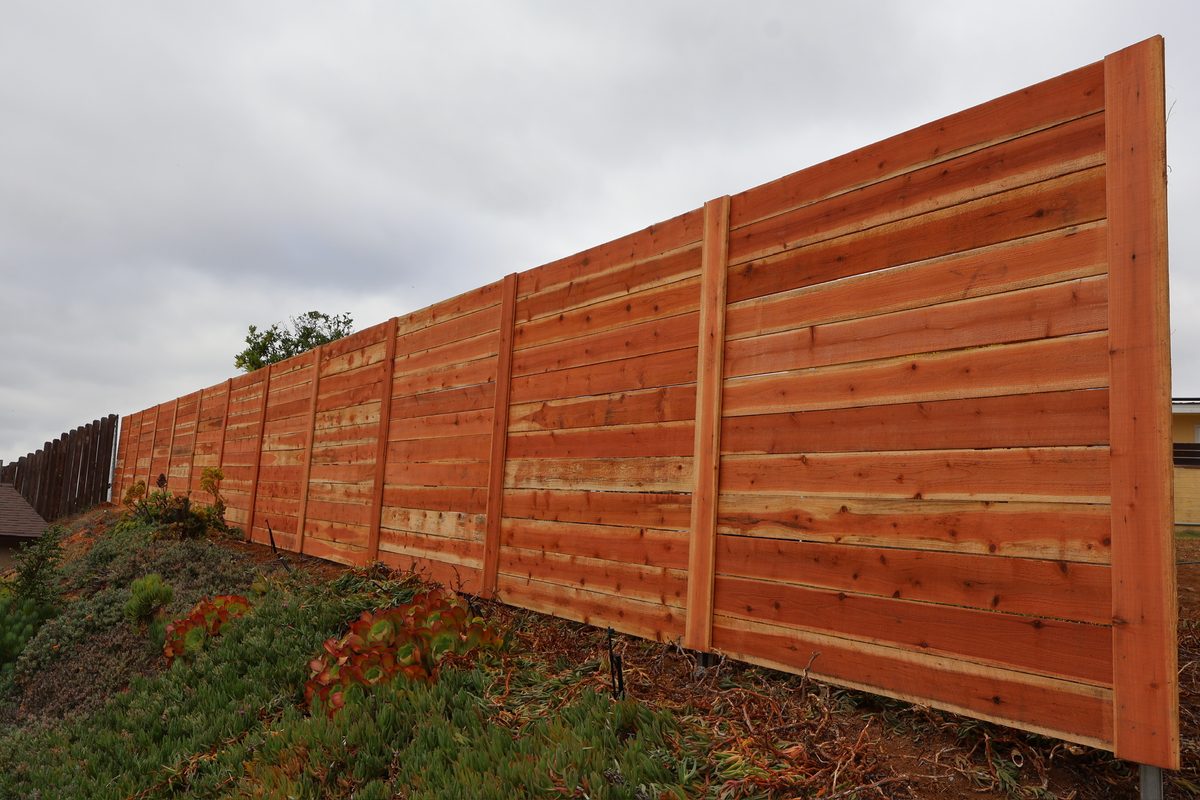 Horizontal picture frame cedar wood fence installation Oceanside CA - Top Class Fence